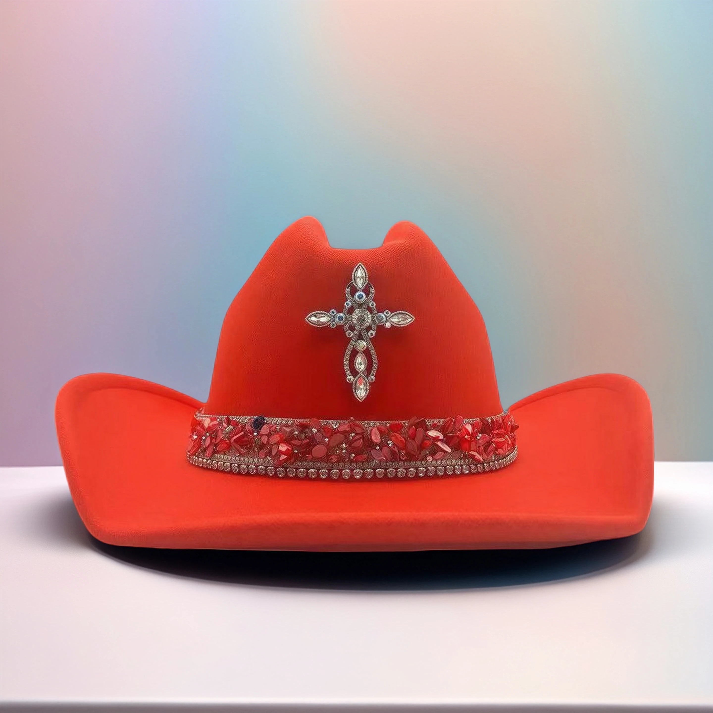 

HongLuan Red Cross Disco Costume Hat Adult & Cowboy Hats Rhinestone for Woman, Cowboy Cosplay Female Accessories & Cowgirl Cap