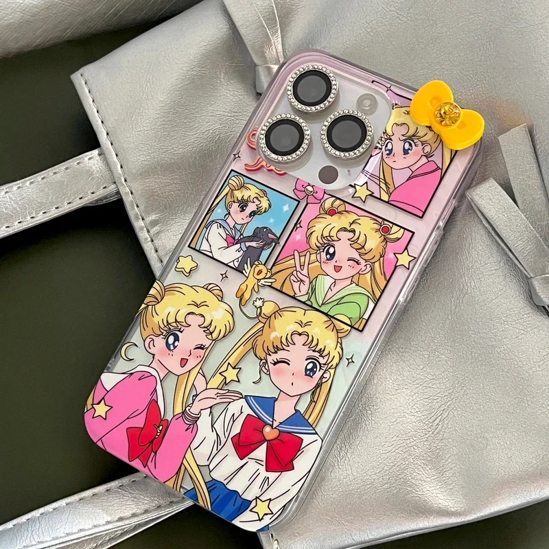 Capa de telefone sailor moon para iphone, 3d desenhos animados bonitos, capa tpu dura à prova de choque, ilustração anime japonês, 15, 14, 13, 12, 11 pro max