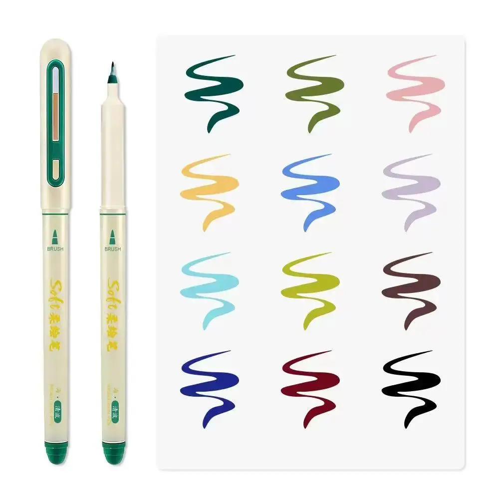 

12Pcs Soft-Tip Brush Pen Set Water Based Ink Marker Pens for Calligraphy Hand Lettering Painting Art Project Drawing