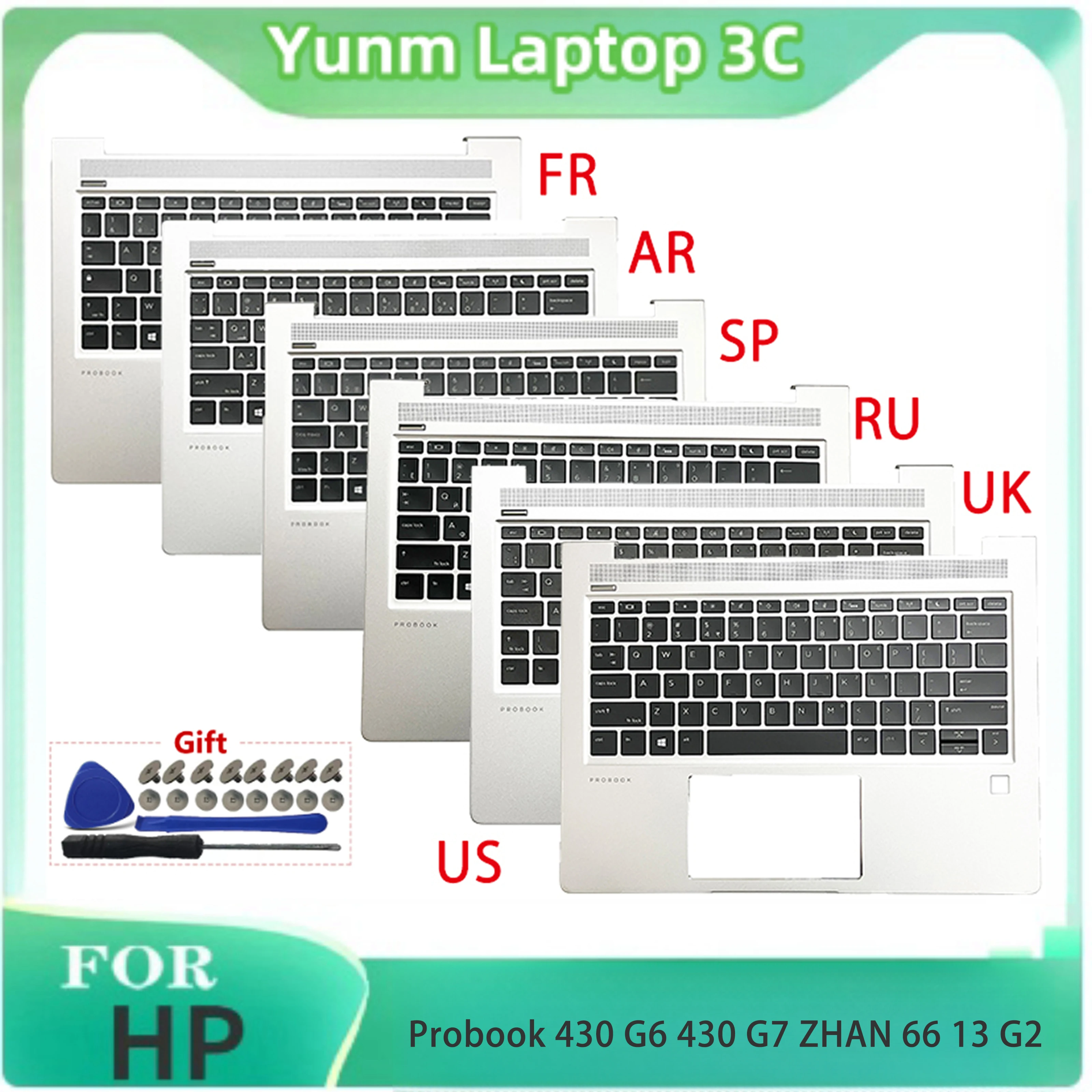 

New Original For HP Probook 430 G6 430 G7 ZHAN 66 13 G2 Laptop US Russian Spain Keyboard Palmrest Cover L44548-001 L44547-001