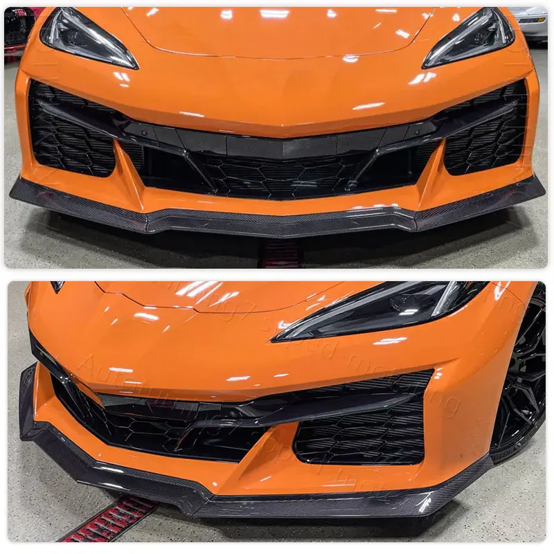 Car Front Bumper Lip Spoiler for Chevrolet Corvette C8 Z06 2-Door 2022-2024 Add On Front Lip Chin Apron Body Kits Carbon Fiber