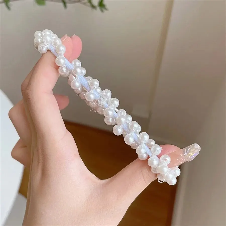 2PC Fashion Pearl Crown Princess Hair Bands Elastic Rubber Bands Children Ball Hair Bun Ties Hair Styling Accessories