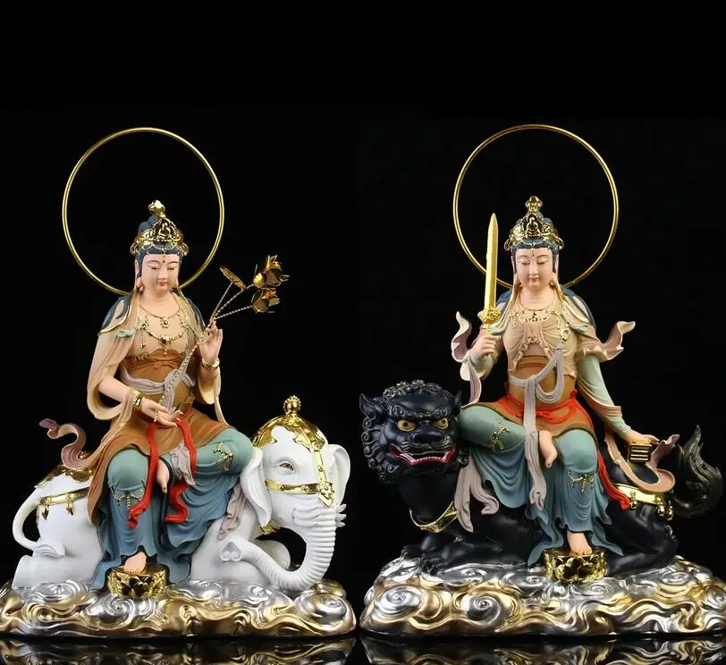 

HOME Shrine efficacious protection Southeast Asia Gold plating the Bodhisattva Samantabhadra Manjusri buddha FENG SHUI statue