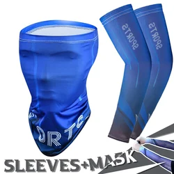 2Pcs Set Summer Ice Silk Cycling Arm Sleeves Breathable Bandana Mask Combination Suit Elastic Cold UV Sun Protection