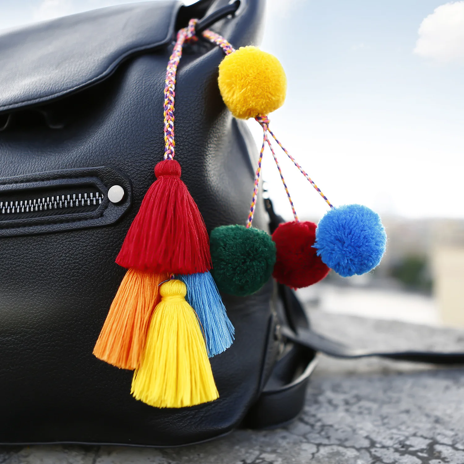 Yeni Moda El dokuması DIY El Yapımı Anahtarlık Bohemian Kürk Topu Püskül Araba Anahtarlık K5075