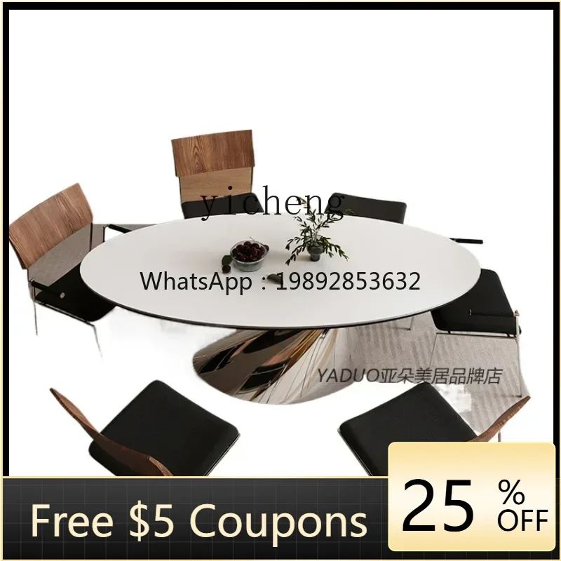 

DF art rock slab dining table and chair combination oval simple household luxury stone new mirror dining table