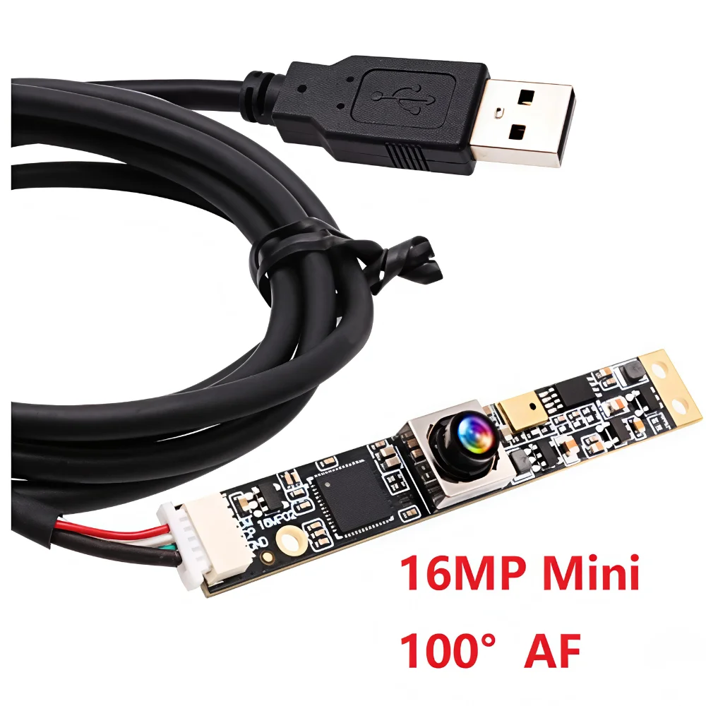 ELP 16MP Autofocus Camera Module 100 Degree Non Distortion Wide Angle Super Mini USB2.0 Camera for Eye Tracking Face Recognition