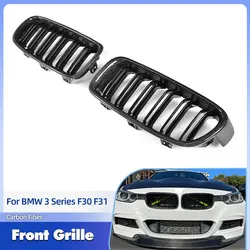 BMW 3 시리즈 F30 F31 320i 330i 2012-2018용 정품 카본 파이버 ABS 소재 레이싱 그릴 듀얼 슬랫 키드니 그릴