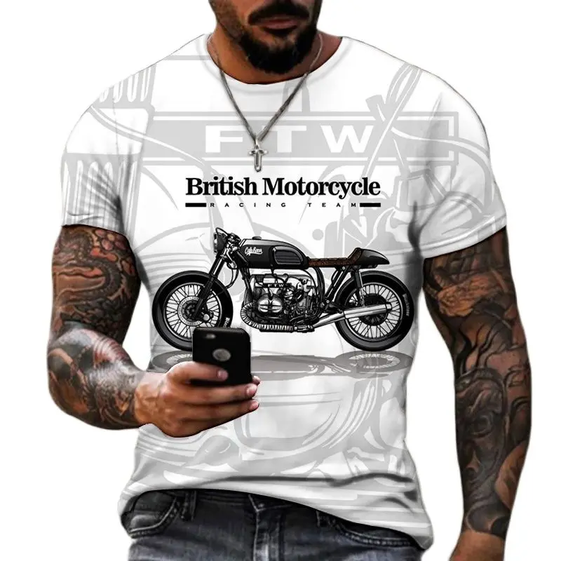 T-shirt oversize manica corta da uomo estate 2023 t-shirt O collo stampata in 3D con stampa moto alla moda