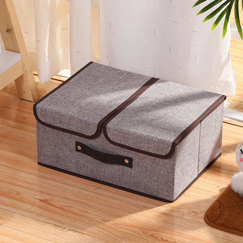 Bedroom Storage Box - Foldable Storage Box with Lid (Grid Pattern), Wardrobe Organizer, Clothing and Miscellaneous Ltems, Large