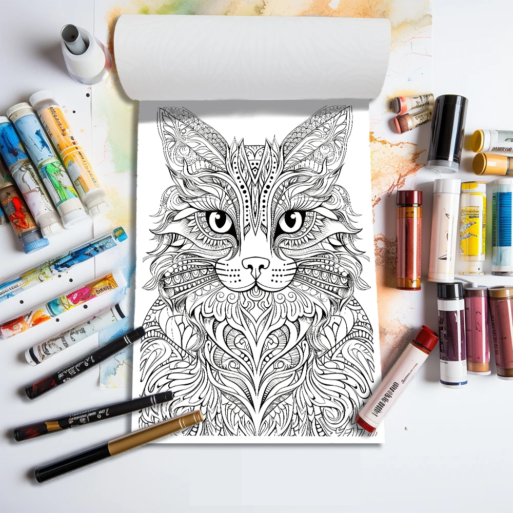 1pc,A4 Teenagers Coloring Book ,Meow Coloring Book,25 Different Patterns,100gsm Thick Paper,Stress Relief,Birthday Gift