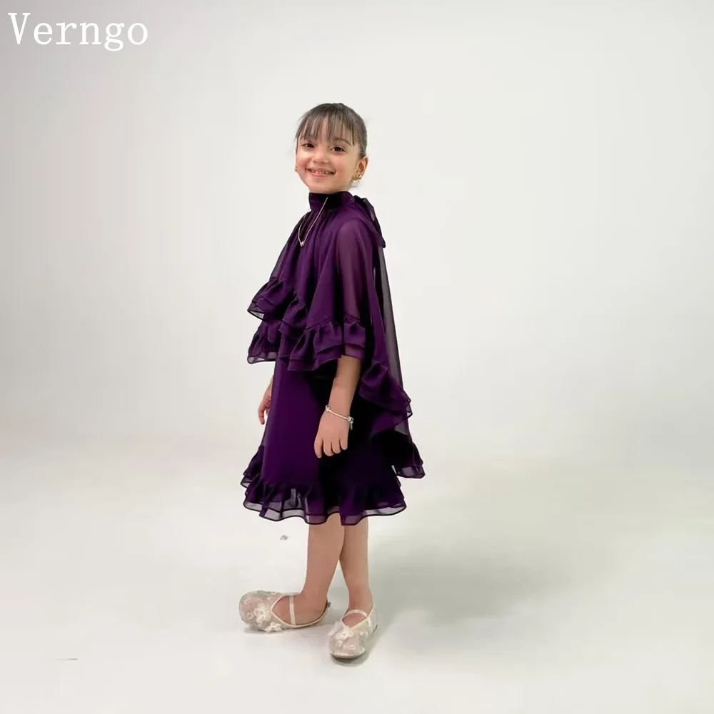 

Простое фиолетовое шифоновое мини-платье Verngo для девочек с цветочным узором, с высоким воротником, А-силуэта, для дня рождения, выпускного вечера, на заказ