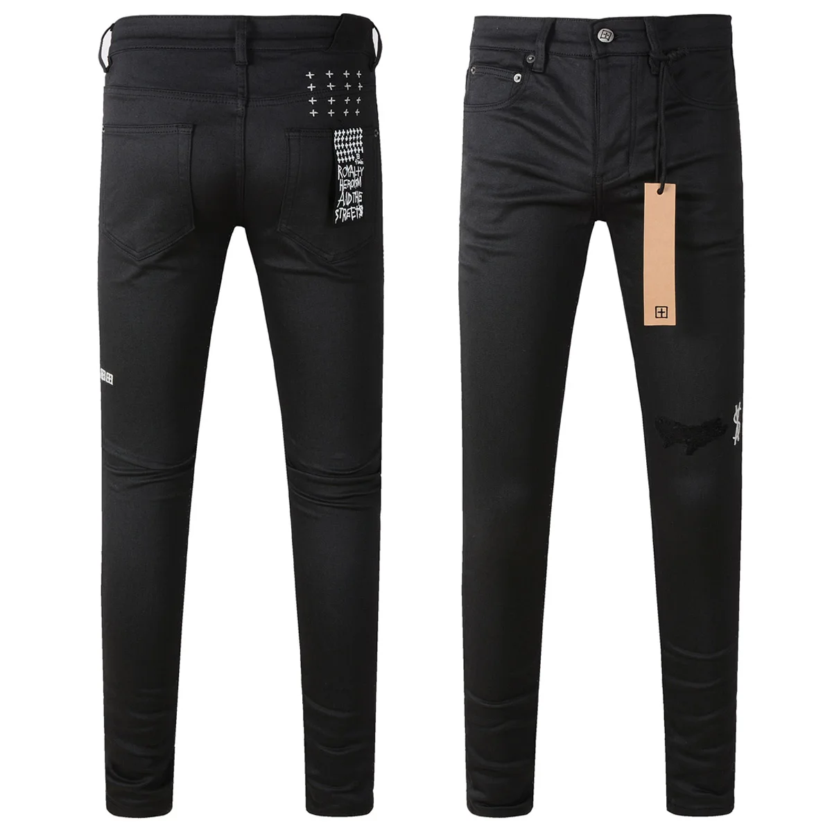 Fashion Black KSUBI Jeans Men Paint Hole Trend Low Rise Skinny Denim Pants Pleated Ripped Frayed Trousers 3020