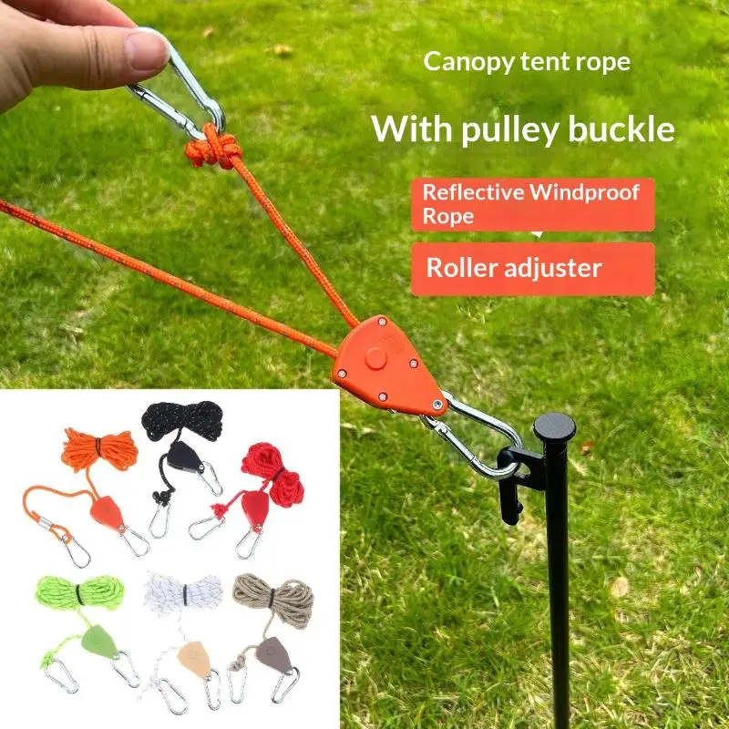 Reflective Windproof Camping Rope Tent Guyline Rope With Rope Adjuster Carabiner For Outdoor Camping Hiking Fixing Canopy