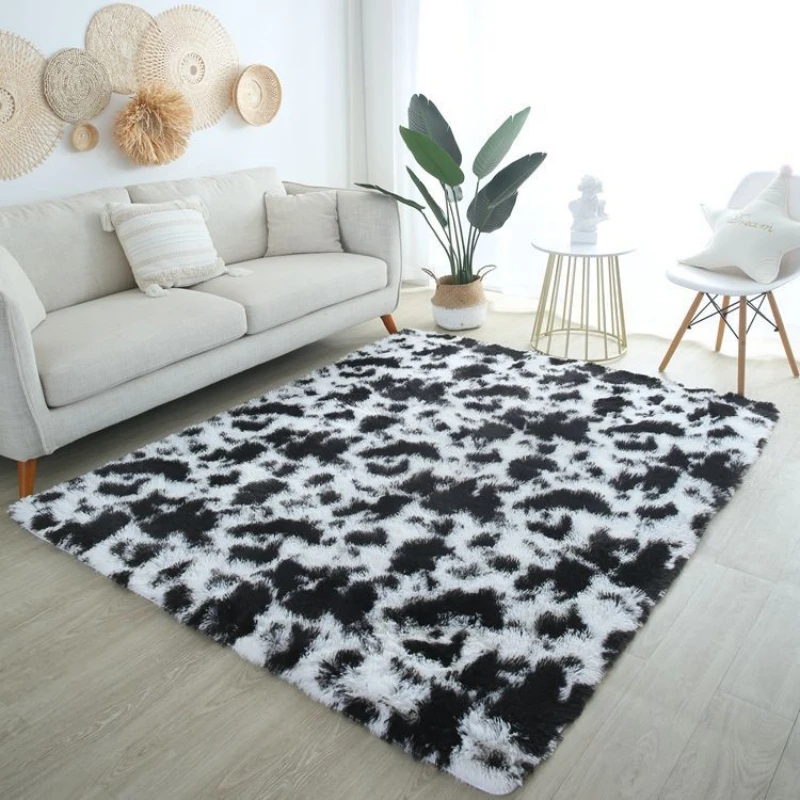 

Black White Living Room Area Rug Bue Green Tie-dye Plush Shaggy Bedroom Carpet Colorful Kitchen Coffee Table Rugs Kids Play Mat