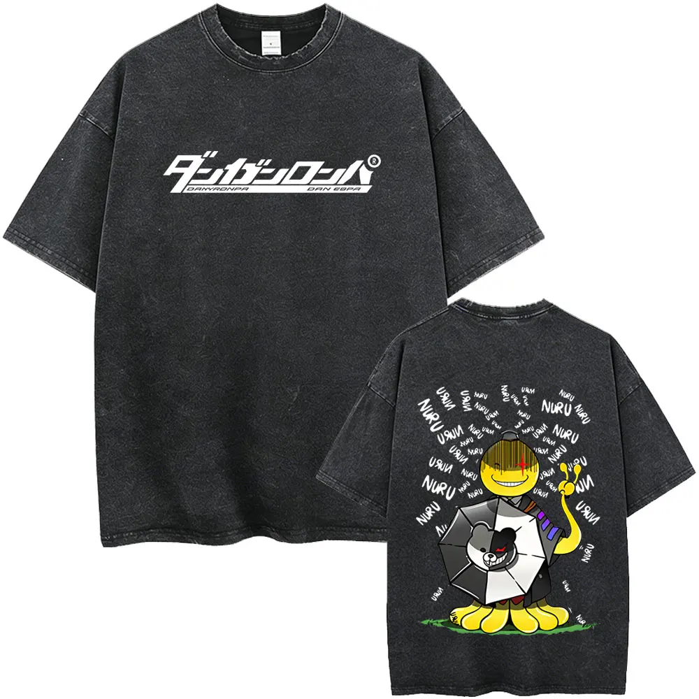 

Washed Vintage Anime Danganronpa Assassination Classroom Korosensei Graphic T-shirts Men Women Manga Retro Oversized T Shirts