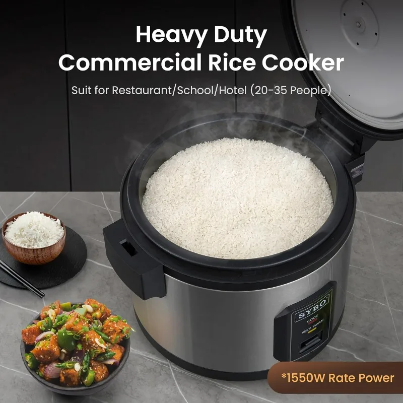 Commercial Rice Cooker and Warmer, 60 Cups Large Cooked (30 Cup Uncooked) Rice with Hinged Lid, Non-Stick Insert Pot