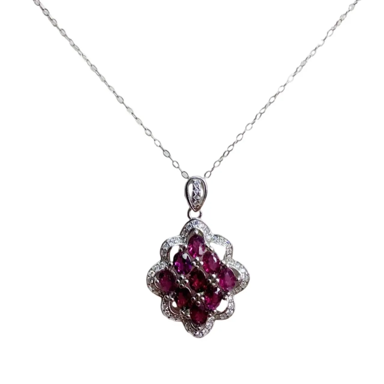 

ZECAA S925 Purple Garnet Fine Jewelry Pendant With Natural Purple Garnet Gemstone 3*4mm Lady S925 Silver Purple Garnet Pendant