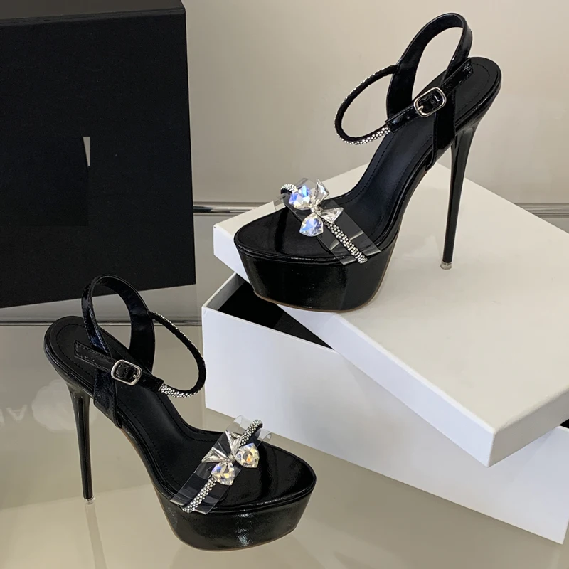Eilyken Summer Sexy Thin Heels Buckle Strap Women Sandals Fashion Crystal PVC Transparent Nightclub Prom Shoes