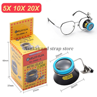5X 10X 20X Eyeglass Magnifier Clip-On Loupe for Watchmakers Repair Tool Magnifying Lens Portable Eyepiece Strap Magnification