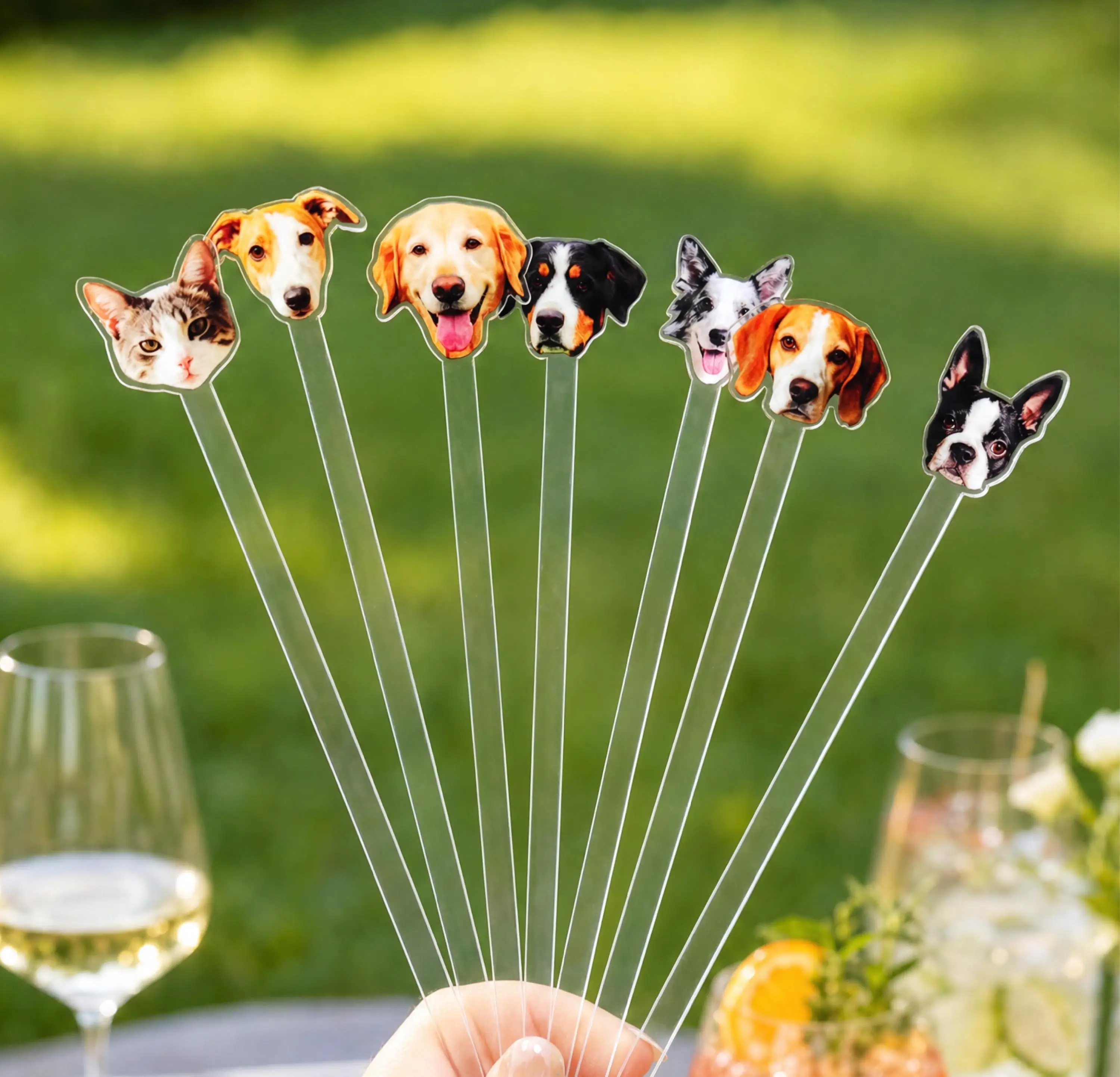 Personalized Pet Photo Drink Stirrers Custom Acrylic Cocktail Swizzle Sticks Double Sided Dog Cat Wedding Party Bar 25PCS