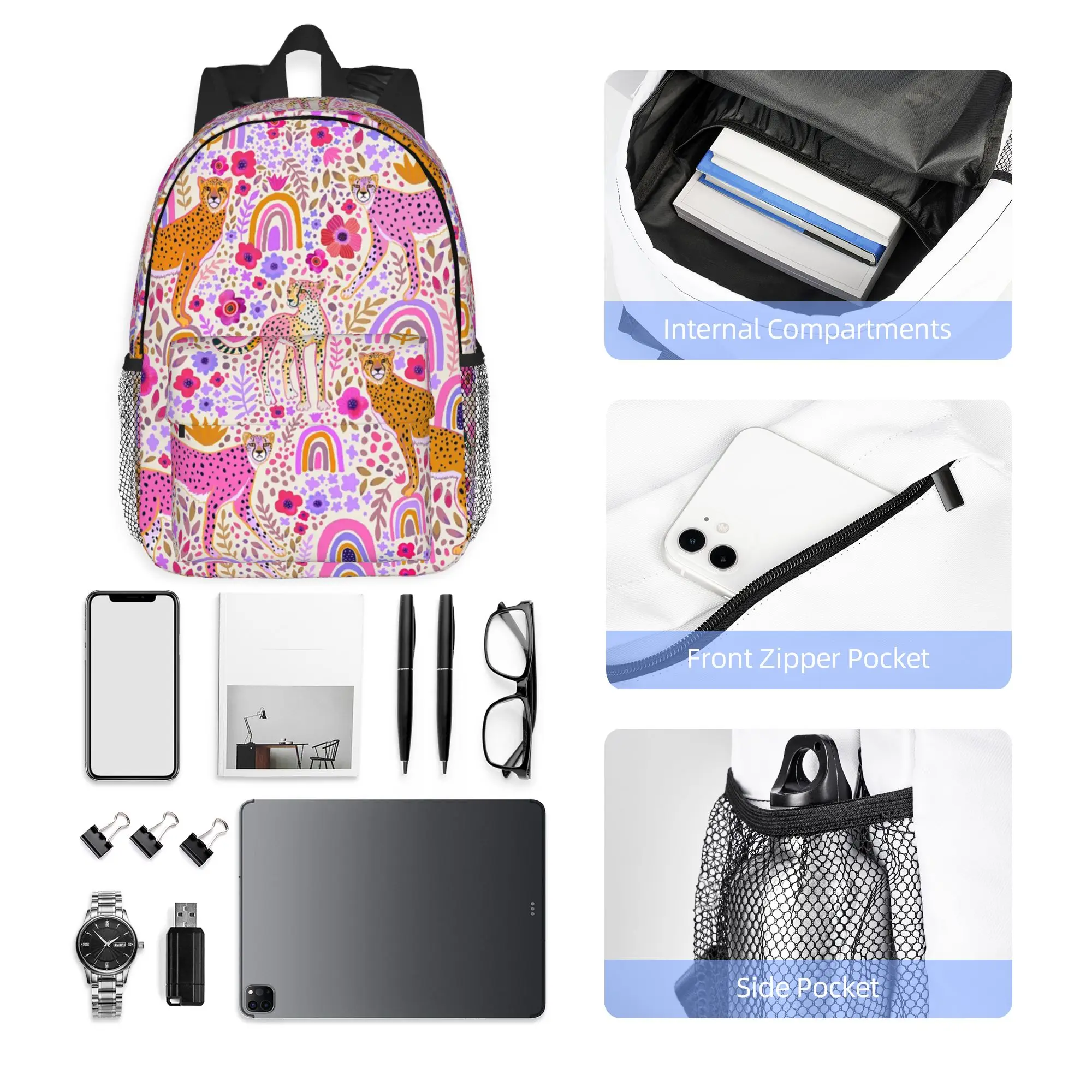Cheetah's In A Rainbow  Backpack Hot Sale Daypack Large Capacity Boys Girls BookBag Shoulder Bags for Men Women School Bag