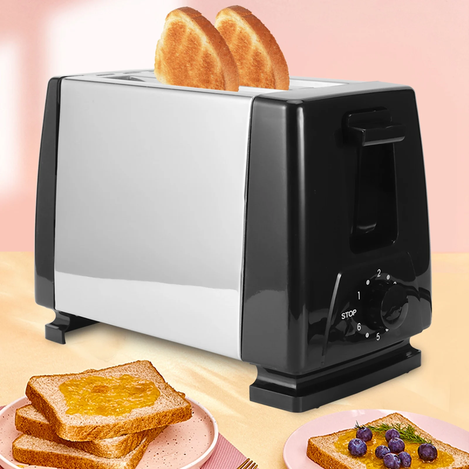 

650‑850W 2 Bread Toasters 6 Gears Breakfast Cooking Machine EU Plug 220‑240V Black Bread Toasters Breakfast Machine