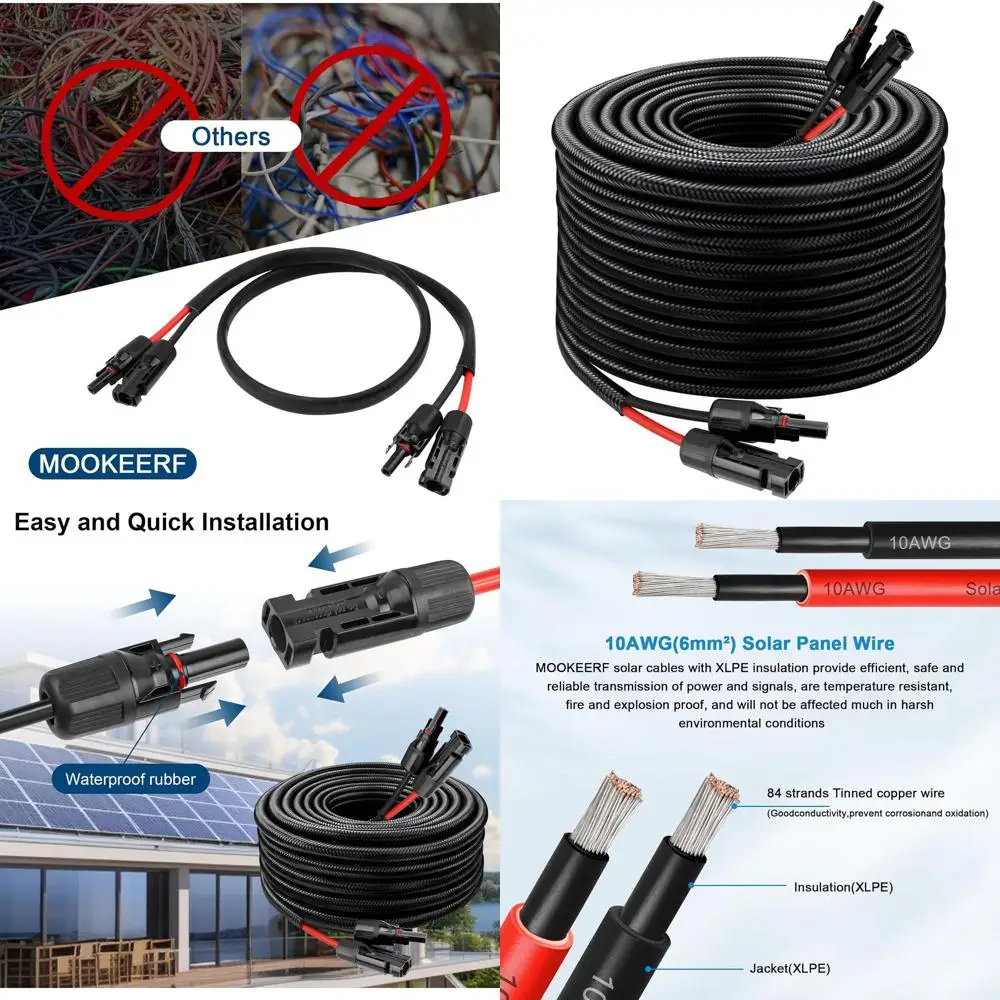 

Удлинительный кабель 10AWG, 50 футов, с водонепроницаемыми разъемами (папа-мама) для автодомов, солнечных панелей, дома, лодок и автомобилей