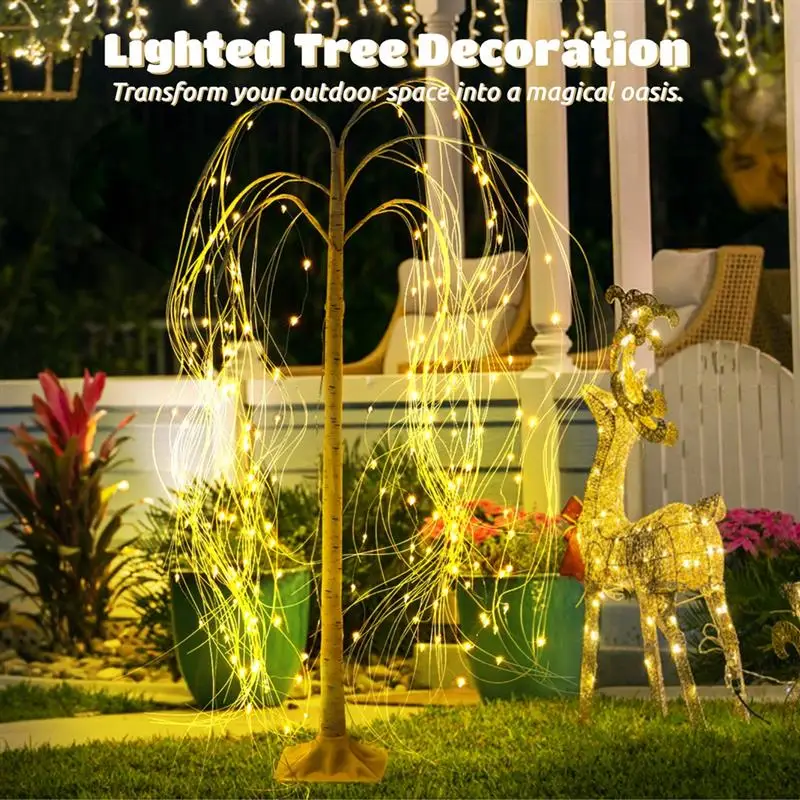 Lighted Willow Tree Weeping Willow Tree 180 LED Lights Warm Light-Up Tree With Remote Control Ground Nails For Christmas Party