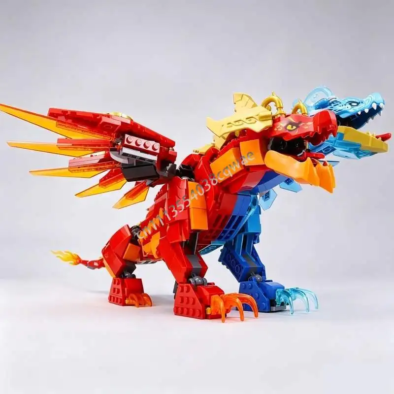 NEW 1980 Parts MOC Dual Elemental Dragon Figure Model Custom Puzzle DIY Creative Assembly Technical Building Blocks Toy Gift Set