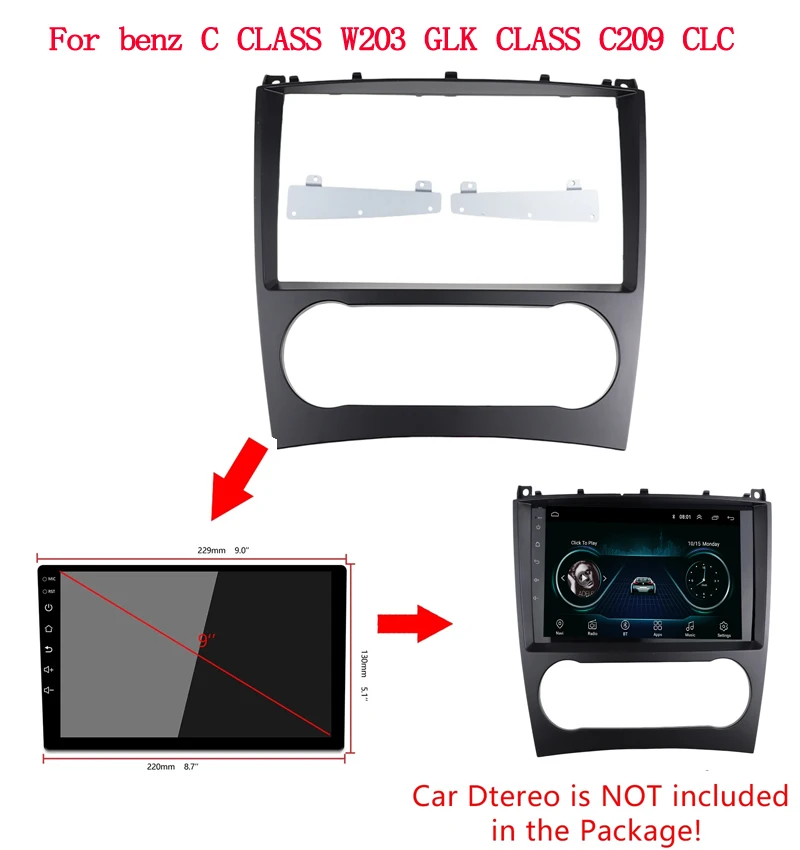 

1din 9 inch Car Radio Frame For Mercedes Benz C CLASS W203 GLK CLASS C209 Trim Kit Automotive Stereo Dash Fascia