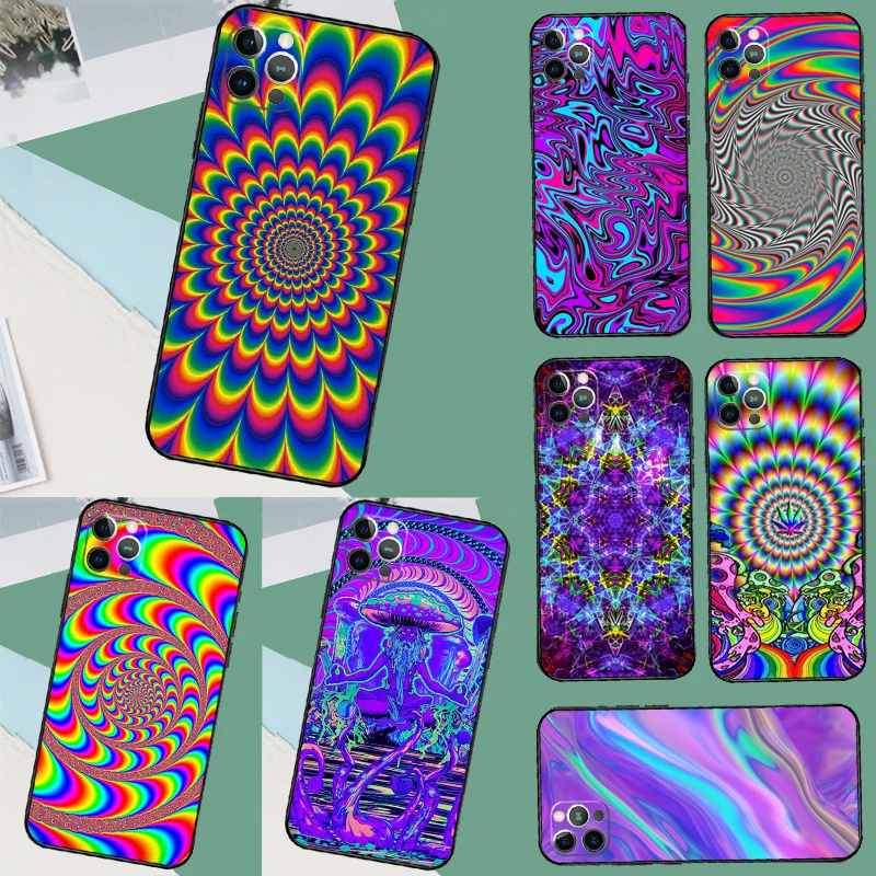 Psychedelic trippy Holographic Funda Case For iPhone 11 12 13 14 15 Pro Max Plus Mini X XR XS Max SE 2020 2022 7 8 Cover