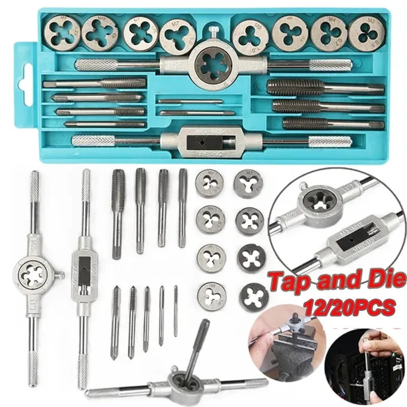 

12/20Pcs Metric Hand Tap and Die Set M3-M12 Metric Screw Thread Plugs Straight Reamer Tools Tapping and Thread Tools