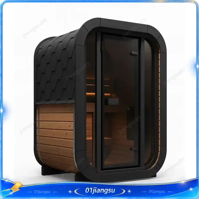 Outdoor Solid Wood Panoramic Cube Sauna Room for 1-2 People Custom Traditional Steam Bath House Home Spa Wellness Heater Kit