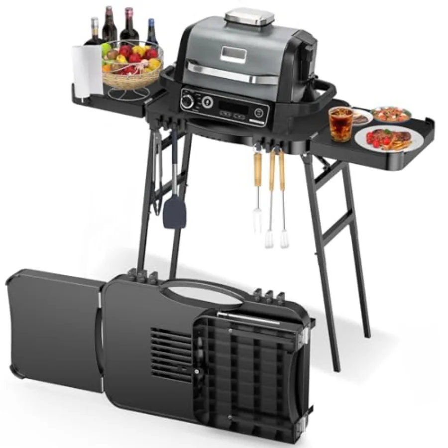 

26/30/34 Portable Outdoor Grill Stand for Ninja Woodfire Outdoor Grill OG701 OG850 OG951 OO101 Series Black Steel Large Space U