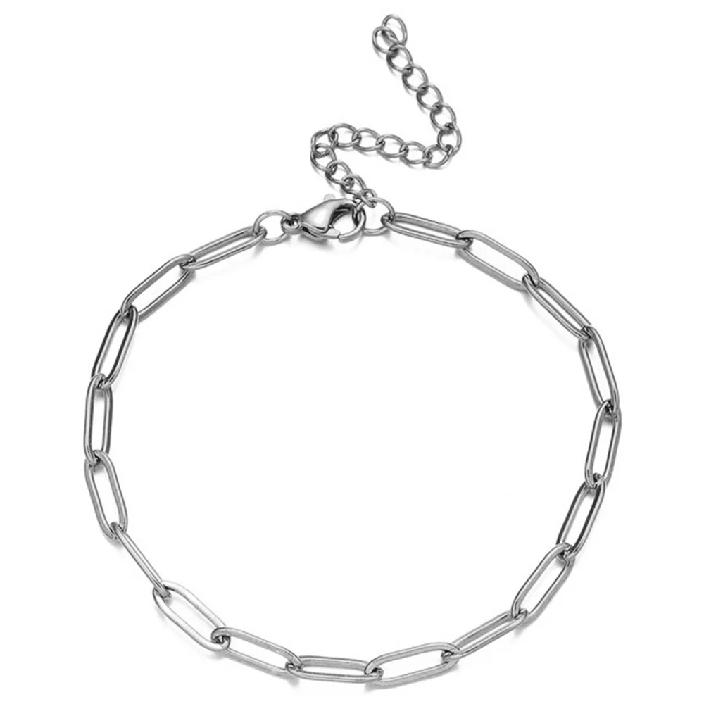 Punk Paperclip Chain Link Bracelet Wholesale Female Silver Color Stainless Steel Hand Chains for Women Fashion Jewelry Gift