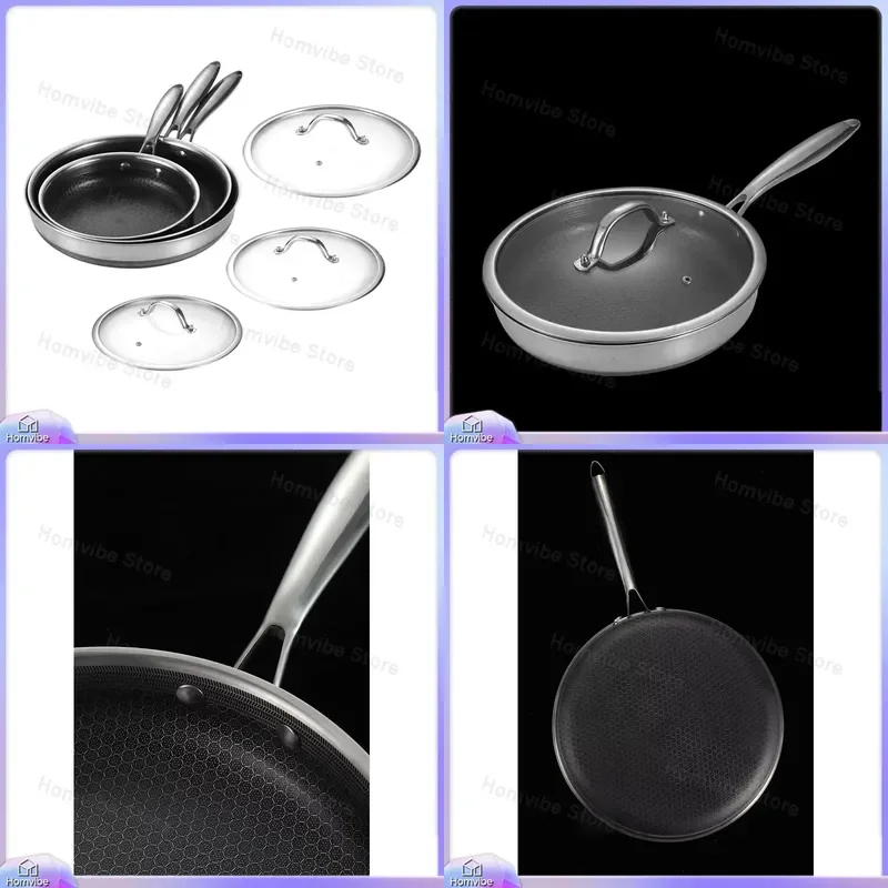 6-Piece Non-Stick Frying Pan Set with Tempered Glass Lids Cool-Touch Handles Dishwasher Safe Oven Safe Induction Compatible