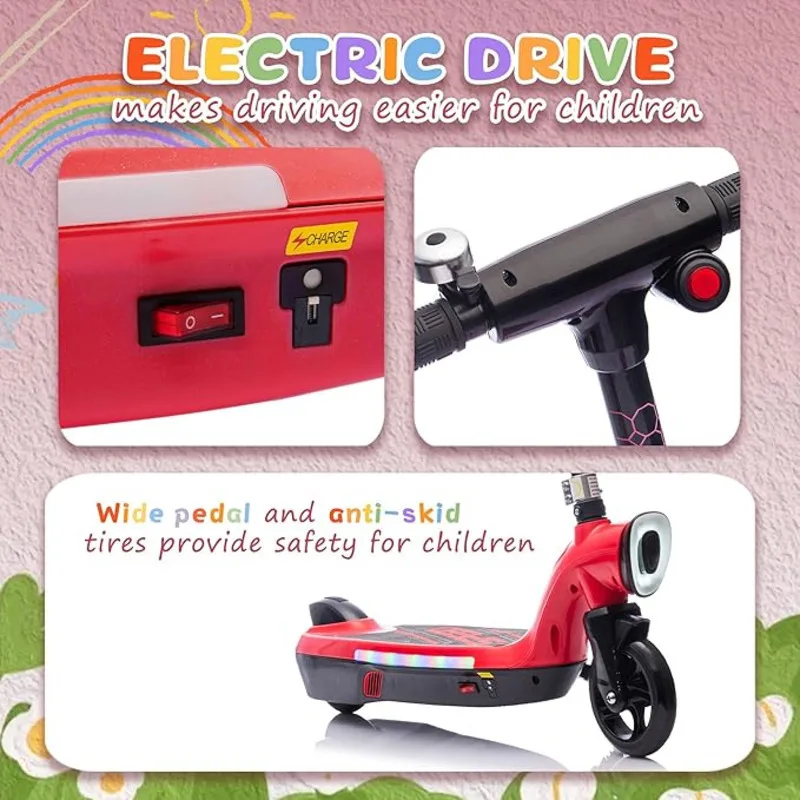 Electric Scooter For Kids Age 6+ Boost Scooter With Adjustable Speed And Height Kids Ride On With Wider Pedal Non-slip Handle