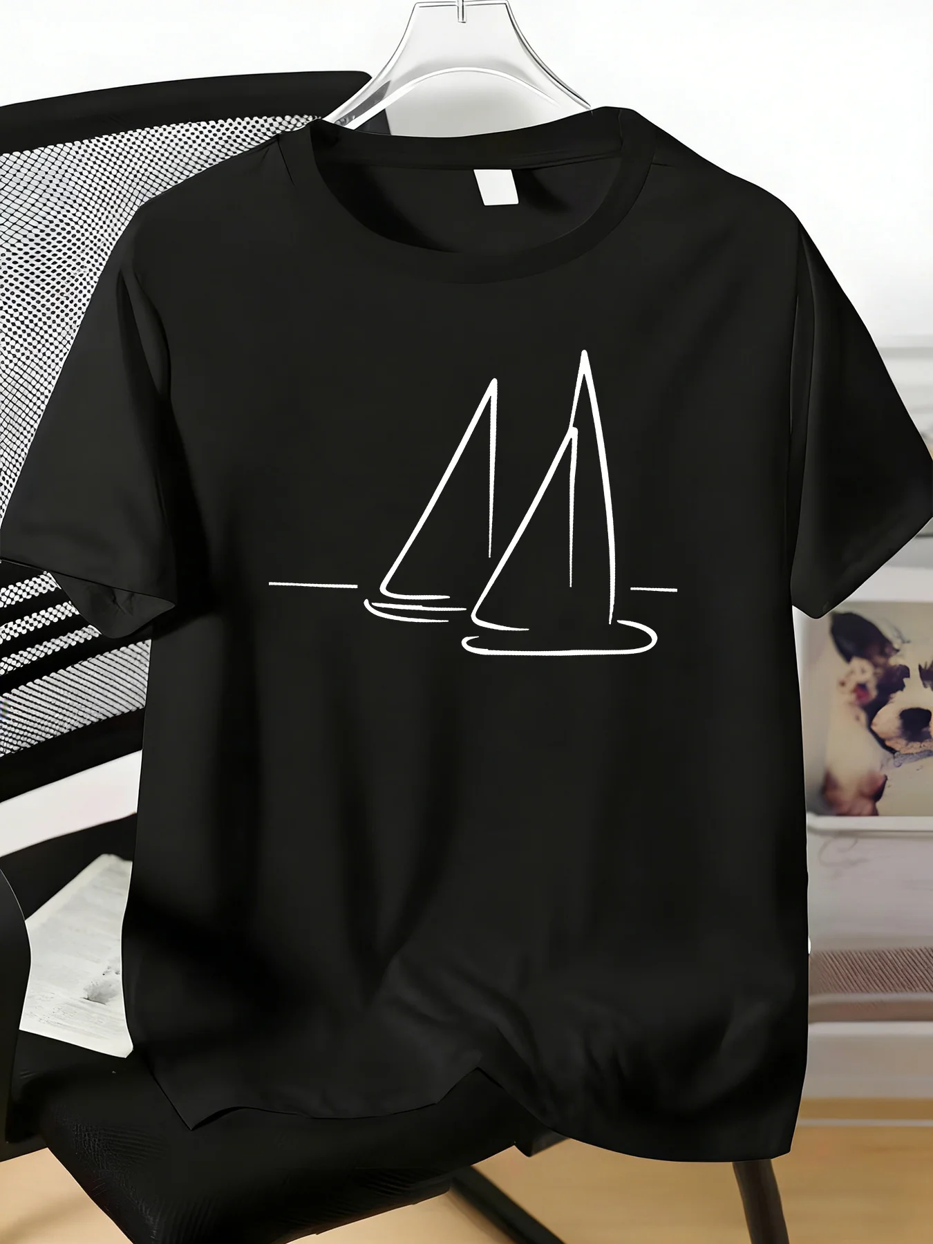 Sailboat Line Art Print Mens White Tee Crew Neck Top For Sea Sailing Fans Male Cotton Basic Short Sleeve Daily Summer T Shirt