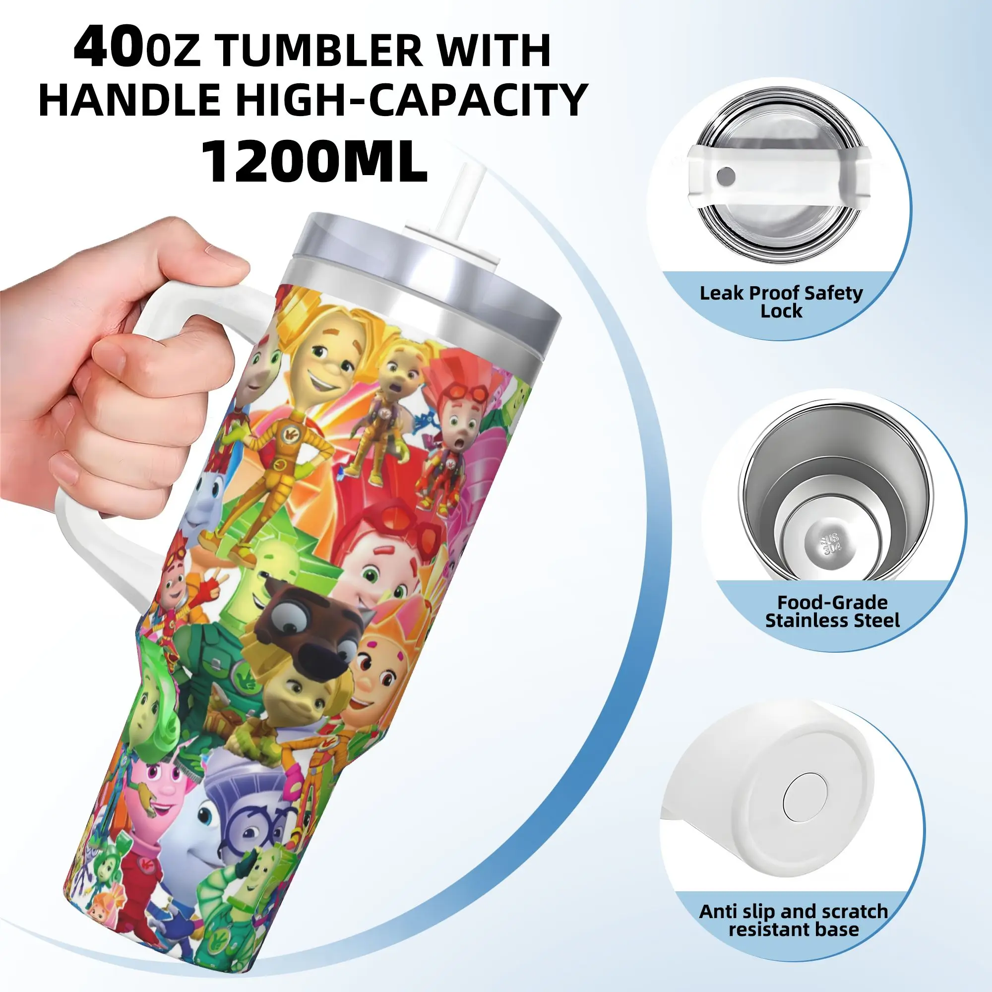 Stainless Steel Tumbler The Fixies Car Mugs With Straws Driving Drinks Water Bottle Heat Preservation Large Capacity Coffee Mug