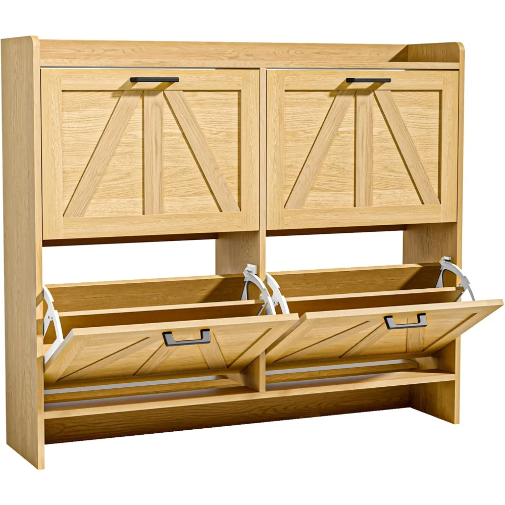 

Shoe Cabinet for Entryway,Narrow Shoe Storage Cabinet with 4 Flip Drawers,Slim Farmhouse Shoe