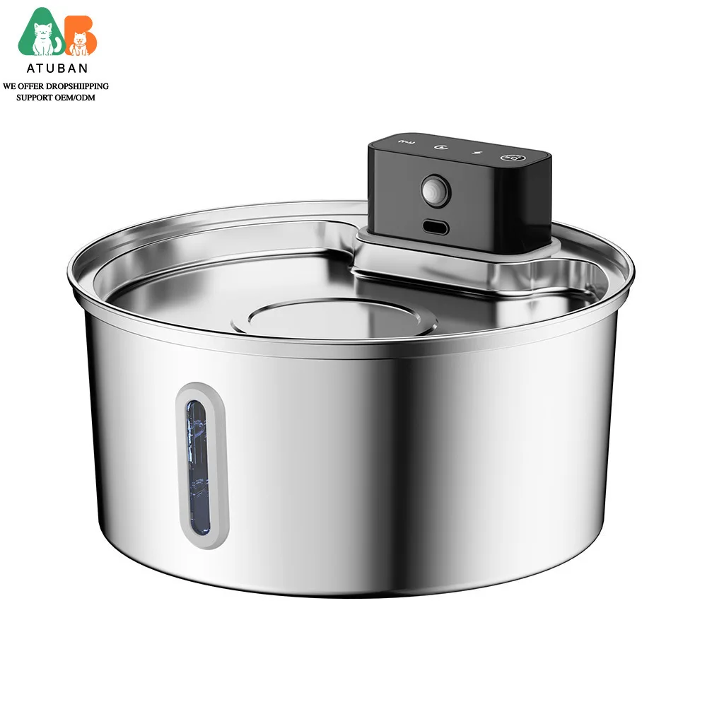 ATUBAN Water Fountains Cats Stainless Steel Dispenser Wireless Pet Fountain Drinking Inside- Automatic 3.2L,Cats Fountain Indoor