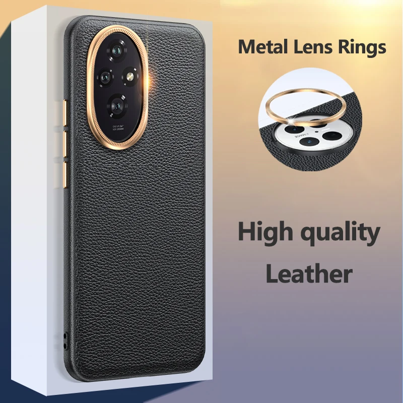

Case for Honor 200 Pro Luxury Leather Pattern Metal Camera Lens Protection Shockproof Bumper Phone Back Cover