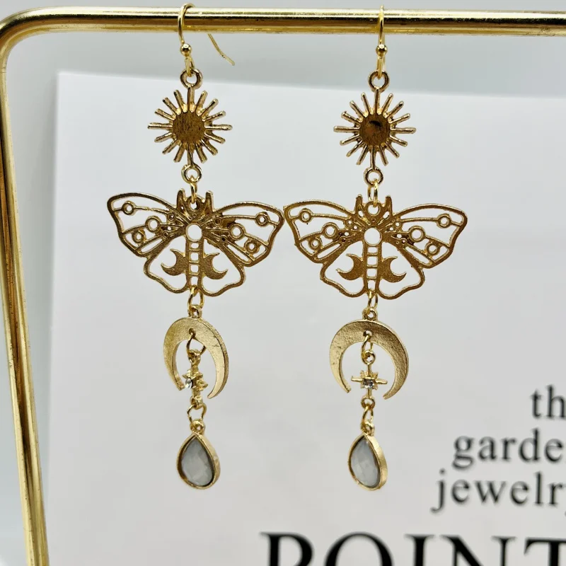 New Retro Moth Star Moon Teardrop Stone Charming Mom Earrings Fashion Bohemian Women's Jewelry
