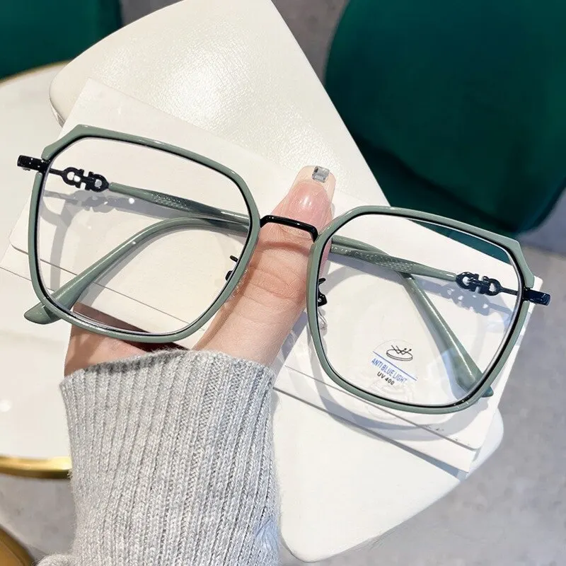 

Ultralight Blue Blocking Glasses Girl Retro Green Frame Plain Glasses Blue Light Bezel Transparent Eyewear Glasses for Women