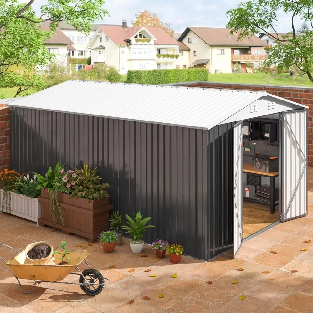 HOT 10x14 FT Metal Garden Storage Shed with Updated Frame Structure | Outdoor Heavy Duty Tool Sheds with Lockable Doors