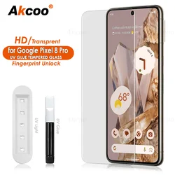 Akcoo Pixel 8 Pro Screen Protector UV Liquid full screen adhesive for Google 8 Pro 5G Tempered Glass film fingerprint unlock