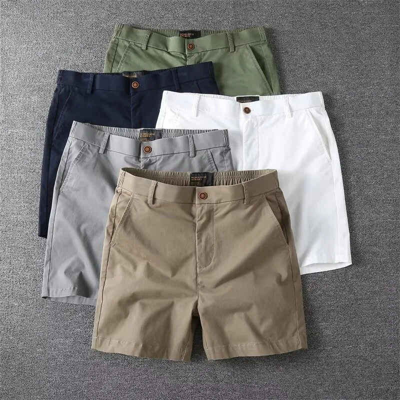 Summer Men's Casual Sports Shorts Pure Cotton Washed Elastic Waist Youthful Straight Leg Length Summer Outerwear Mid-Pants