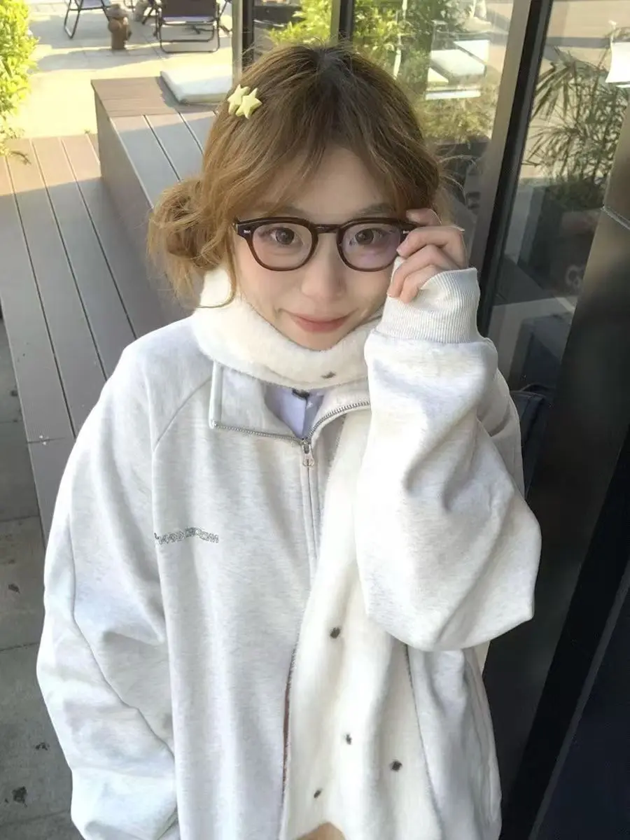 

Short jackets Vintage Leather Women Autumn/Winter Buttoned Striped Mid-Length White Simple Couple Pure Comfortable Collared