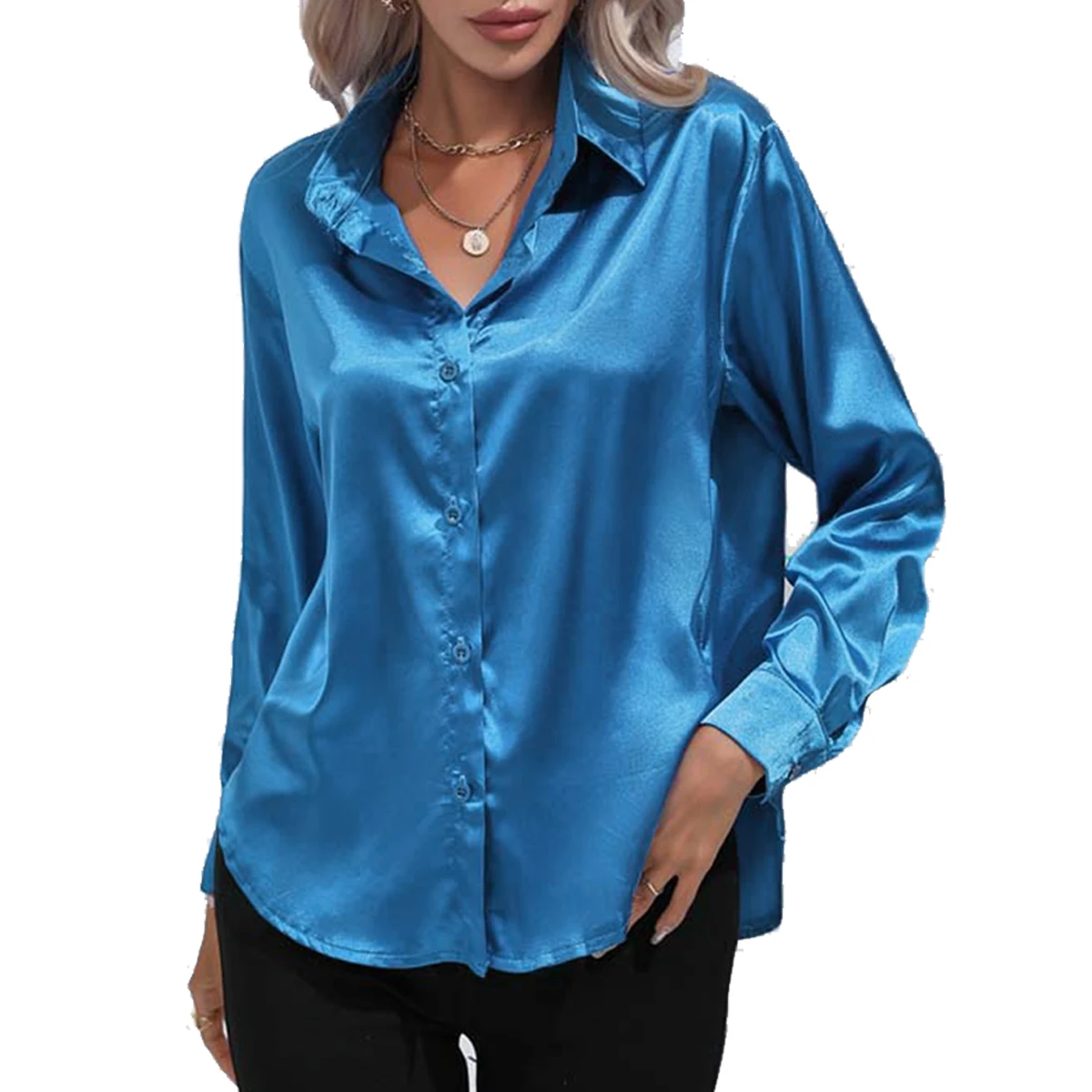 

Oversize Silk Women Shirts Solid Plain Teal Peacock Blue Green White Black Red Blue Pink Yellow Gold Purple Tops Barry Wang